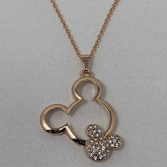 Rose Gold and White Diamond Cubic Zirconia Mickey Mouse Pendant Necklace - Picture 3 of 7